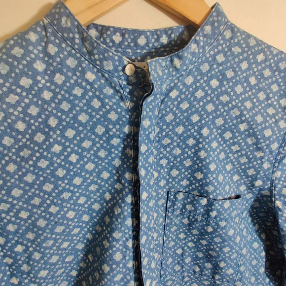 MADEWELL Blue & White Long Sleeve Diamond Print Thick Denim Blouse Shirt S - Picture 4 of 12